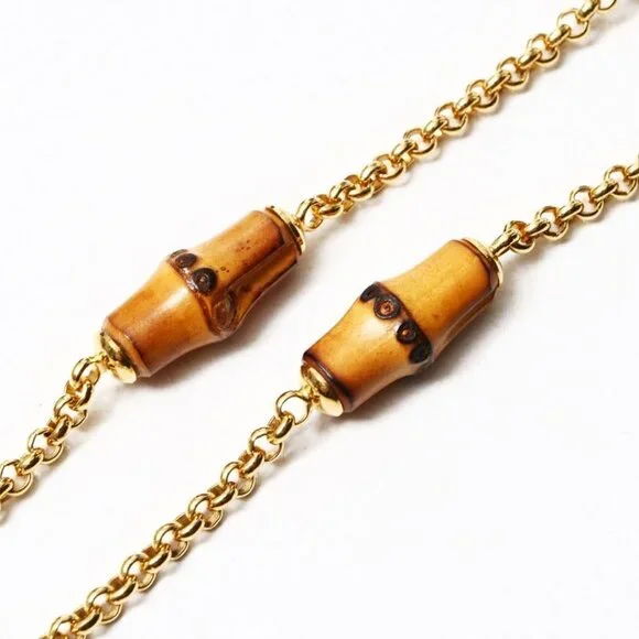 Gucci Vintage Necklace Bamboo Pearl Gold Ra4329 - Picture 3 of 6